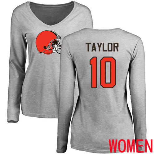 Cleveland Browns Taywan Taylor Women Ash Jersey #10 NFL Football Name and Number Logo Long Sleeve T Shirt